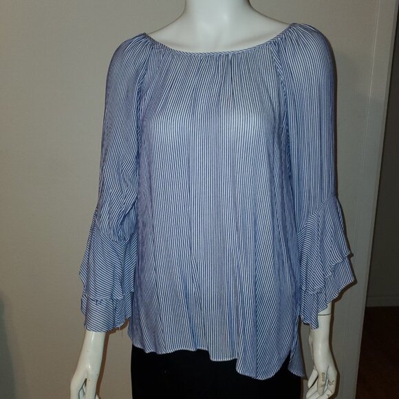 Cupio Blue Pinstripe  Top || Small || EUC - Picture 1 of 11